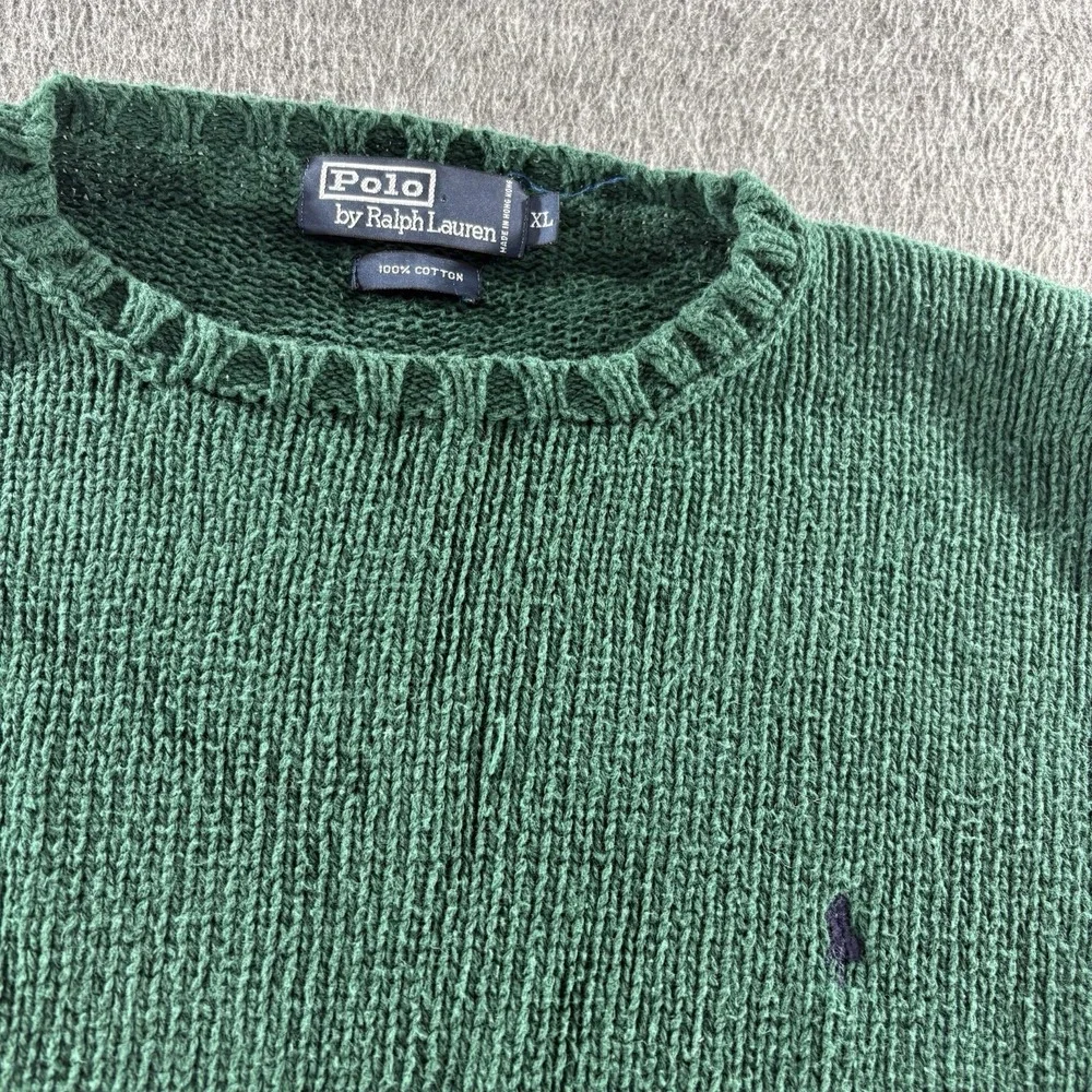 Vintage Polo Ralph Lauren Sweater Mens XL Green Cotton Knit Crew Neck Pony Logo